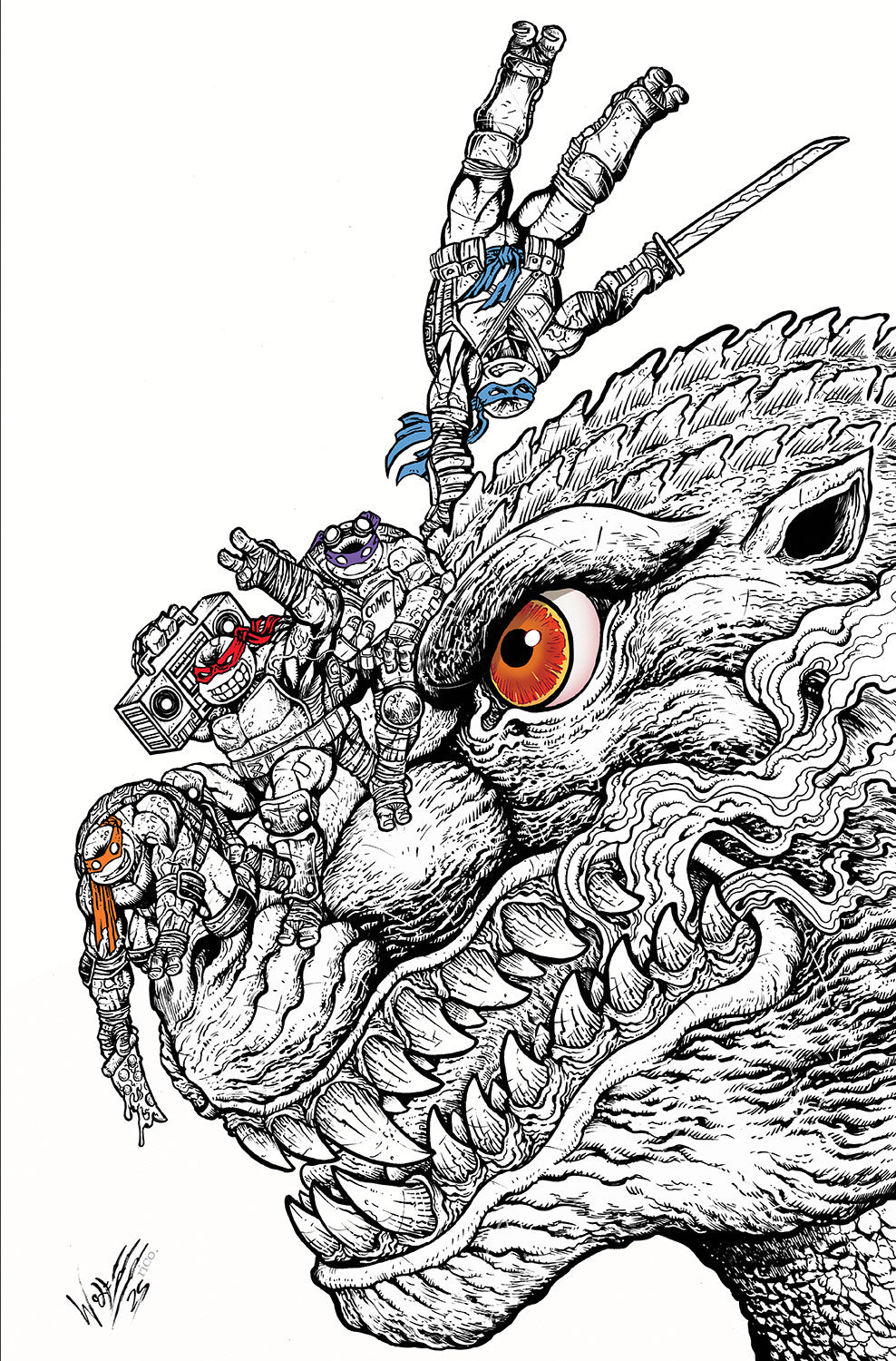 TMNT x GODZILLA #1 MARIA WOLF BLACK + WHITE VARIANT