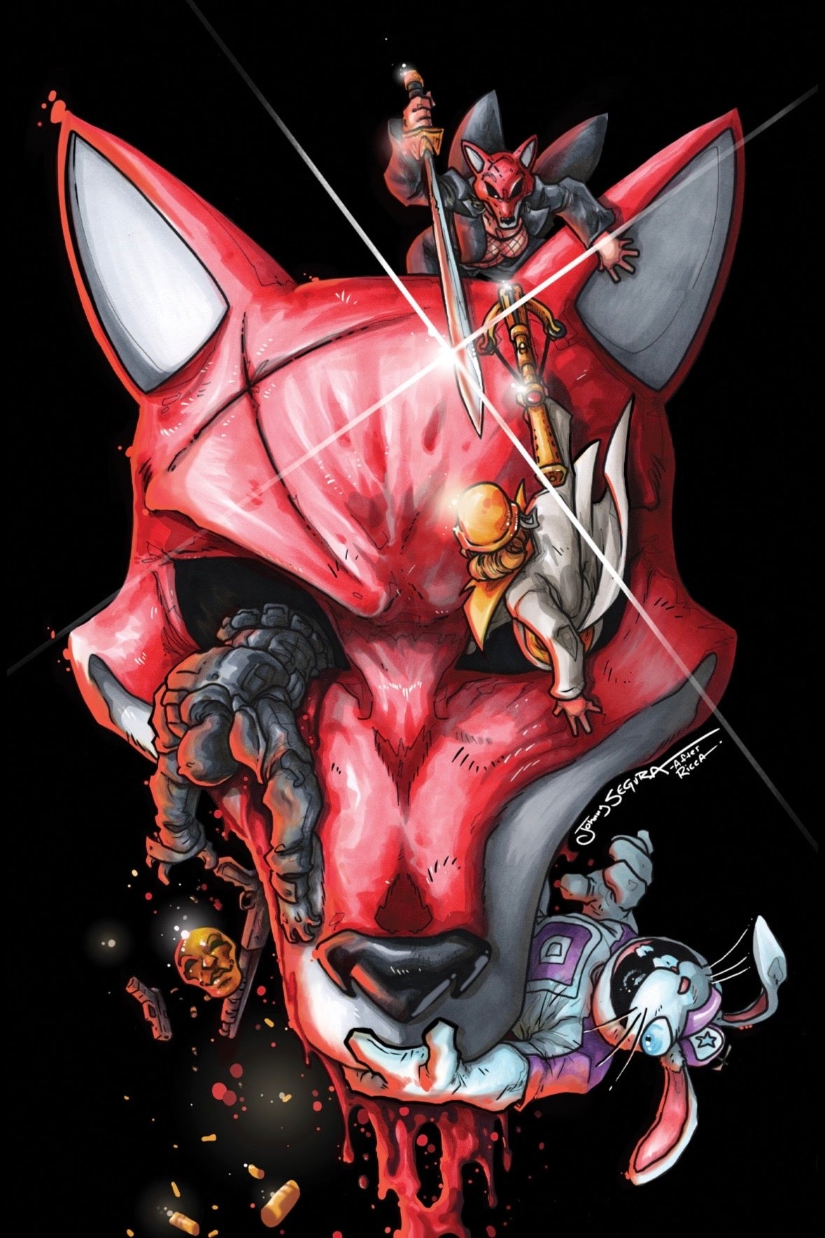 FOX MASK KILLER #1 MATTE FOIL by JOHNNY SEGURA - Punch Comics homage- limited to 500