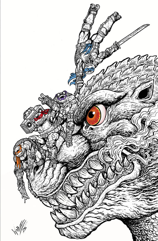 TMNT x GODZILLA #1 MARIA WOLF BLACK + WHITE VARIANT